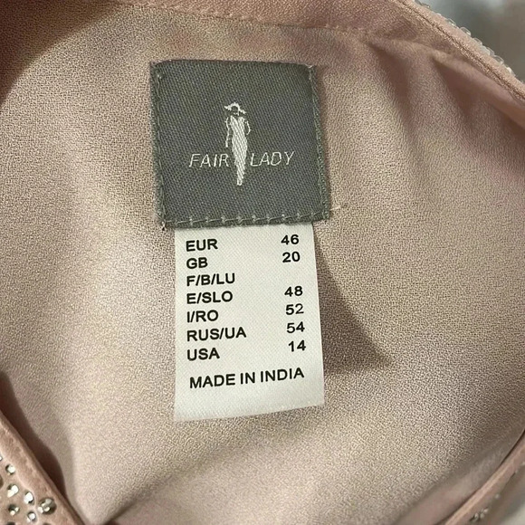 Fair Lady Women’s 14 Light Pink Embellished Pleated Button Up Long Sleeve Blouse - Picture 8 of 9